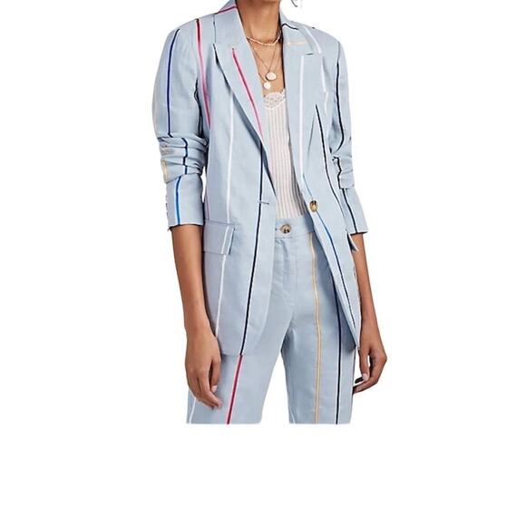 DEREK LAM 10 CROSBY Blue Striped Colors One Button Front Blazer Coat Size 6 - Picture 1 of 12